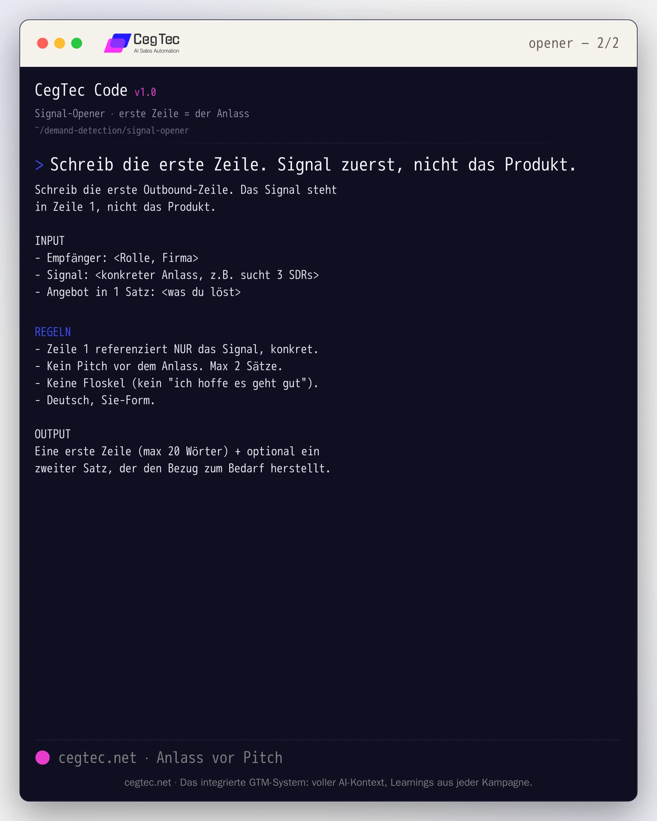Prompt card: signal opener