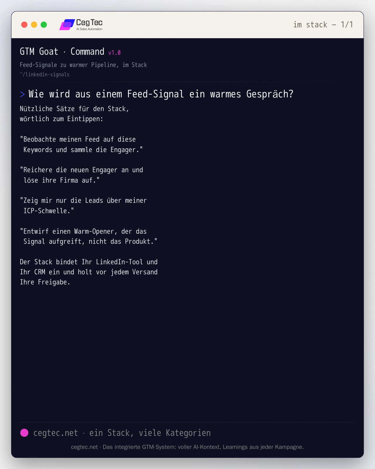 Command card: turning feed signals into warm pipeline in the GTM stack through simple sentences