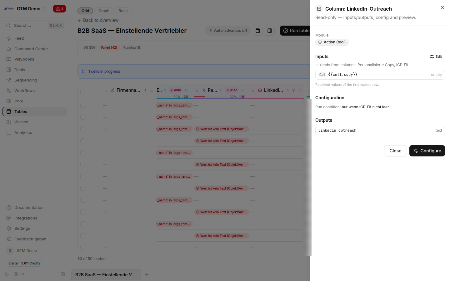 Column inspector for an enroll column with the run condition only if ICP fit is not empty