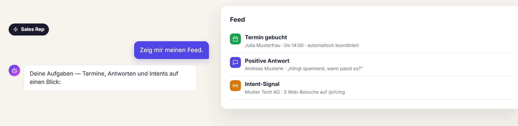 Feed: Termine, Antworten und Intent-Signale auf einen Blick
